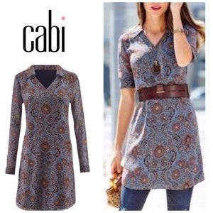 CAbi Blue and Brown Patterned Dress